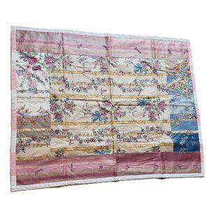 Hand Embroidered Quilt Pink Blue Baby Blanket Floral Vintage Signed Names OAK